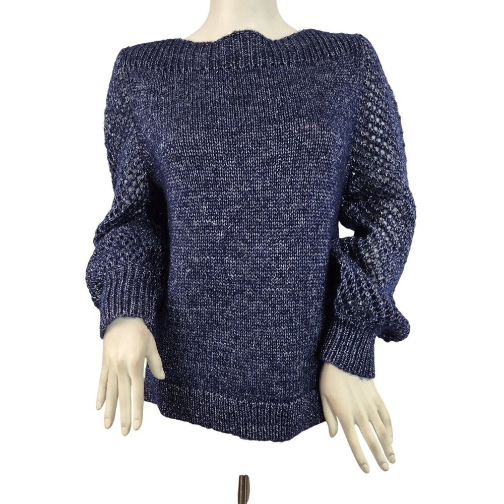 Tommy Bahama Sweater Size M Shimmer Boat Neck Long Balloon Sleeve Wool Blend 29